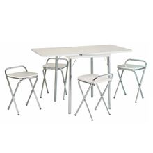 Conjunto de Mesa Flor Retangular Dobrável Branco e Cromado 4 Banquetas Dobráveis - Criativa