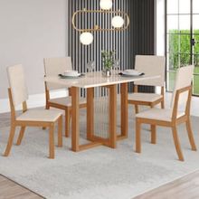 Mesa de Jantar Henn Natalí com 4 Cadeiras Milla - Nature/Off White/Linho