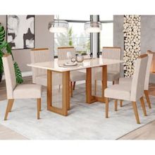 Mesa de Jantar Henn Yara com 6 Cadeiras Lavínia - Nature/Off White/Linho