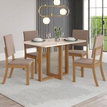 Mesa de Jantar Henn Natalí com 4 Cadeiras Milla - Nature/Off White/Marrom Amêndoa