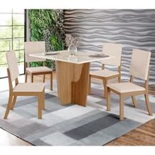 Mesa de Jantar Henn Vértice com 4 Cadeiras Milla - Nature/Off White/Linho