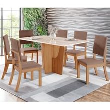 Mesa de Jantar Henn Vértice com 6 Cadeiras Milla - Nature/Off White/Marrom Amêndoa