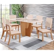 Mesa de Jantar Henn Vértice com 6 Cadeiras Milla - Nature/Off White/Linho