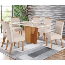 Mesa de Jantar Henn Vértice com 6 Cadeiras Bella - Nature/Off White/Linho