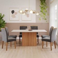 Mesa de Jantar Cimol Yuki com 6 Cadeiras - Nature/Off White/Madeira/Chumbo