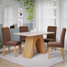 Mesa de Jantar Cimol Evelyn com 4 Cadeiras - Nature/Off White/Chocolate