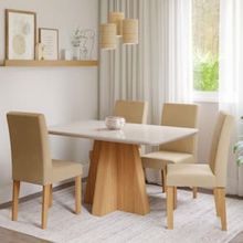 Mesa de Jantar Cimol Amora com 4 Cadeiras - Nature/Off White/Gengibre