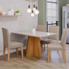Mesa de Jantar Cimol Melina com 4 Cadeiras - Nature/Off White/Linho Bege