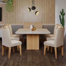 Mesa de Jantar Cimol Margo com 8 Cadeiras - Nature/Off White/Nude