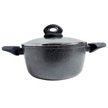 Caçarola Bergner Orion em Alumínio Forjado com Revestimento em Marble, Fundo de Indução e Tampa de Vidro Cinza - 24 cm