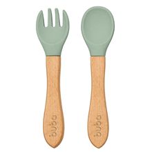 Kit Talheres Infantil de Bambu e Silicone Verde - Buba