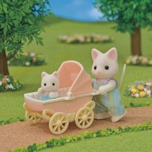 Conjunto Sylvanian Families - Carrinho de Bebe- Papai e Bebe Gatos Primavera EPOCH MAGIA