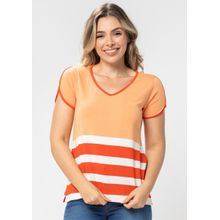 Blusa Manga Curta Pau a Pique Listrada Laranja