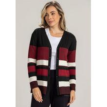 Cardigan Pau a Pique Listrado Bordô