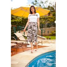 Calça Pau a Pique Pantacourt Estampada Verde