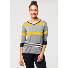 Blusa 3/4 Pau a Pique Listrada Mostarda