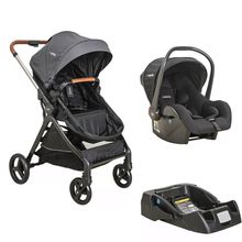 Trio Carrinho Speedy Melange Grafite, Bebê Conforto e Base - Kiddo