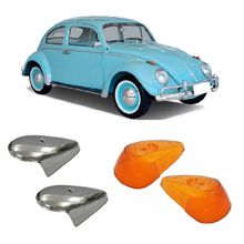Par Lente Laranja Pisca Dianteiro + Capa Cromada Metal Fusca