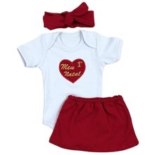 Conjunto Roupa Bebê Menina Body Manga Curta com Saia e Faixa Moda Feminina Mêsversário Meu Primeiro Natal SB21223