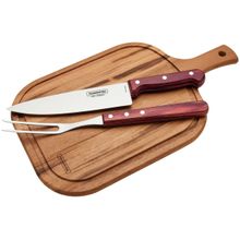 Kit  Churrasco Tramontina Inox Vermelho Polywood Tábua 3 Peças