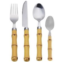 Faqueiro 24 Peças Wolff Bon Gourmet em Aço Inox com Cabo de Bambu - Prata/Amarelo