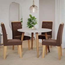 Mesa de Jantar Cimol Joana com 4 Cadeiras - Madeira/Off White/Nature/Chocolate