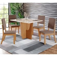 Mesa de Jantar Henn Vértice com 4 Cadeiras Milla - Nature/Off White/Marrom Amêndoa