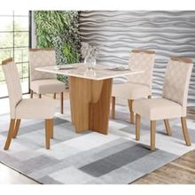 Mesa de Jantar Henn Vértice com 4 Cadeiras Bella - Nature/Off White/Linho