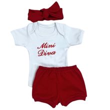 Conjunto Roupa Bebê Menina Mini Diva Body Manga Curta e Short Tapa Fralda Blogueirinha Vermelho Verão SB21340