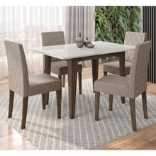 Mesa de Jantar Poliman Kate com Tampo de Vidro e MDP e 4 Cadeiras Revestidas em Tecido Suede