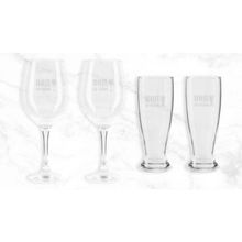 Jogo De Copos De Vidro P/ Vinho / Cerveja - 4 Pçs Welf