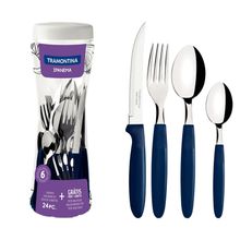 Faqueiro Tramontina Ipanema Inox Azul com Pote Plástico 24 Peças