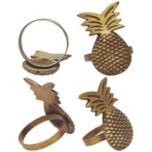Anel Guardanapo Abacaxi 4 peças Metal Dourado Home&Co 6X4X4Cm
