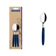 Conjunto Colher Cha Inox 3 Peças Ipanema Azul Tramontina