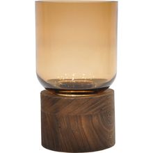 Vaso Vidro Âmbar Mondello 18x10x10Cm Base Madeira Gs