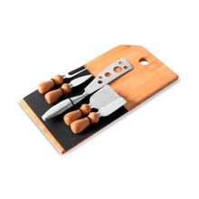 Conjunto para Queijo em Bambu Madeira e Inox Oregon - 6 Peças