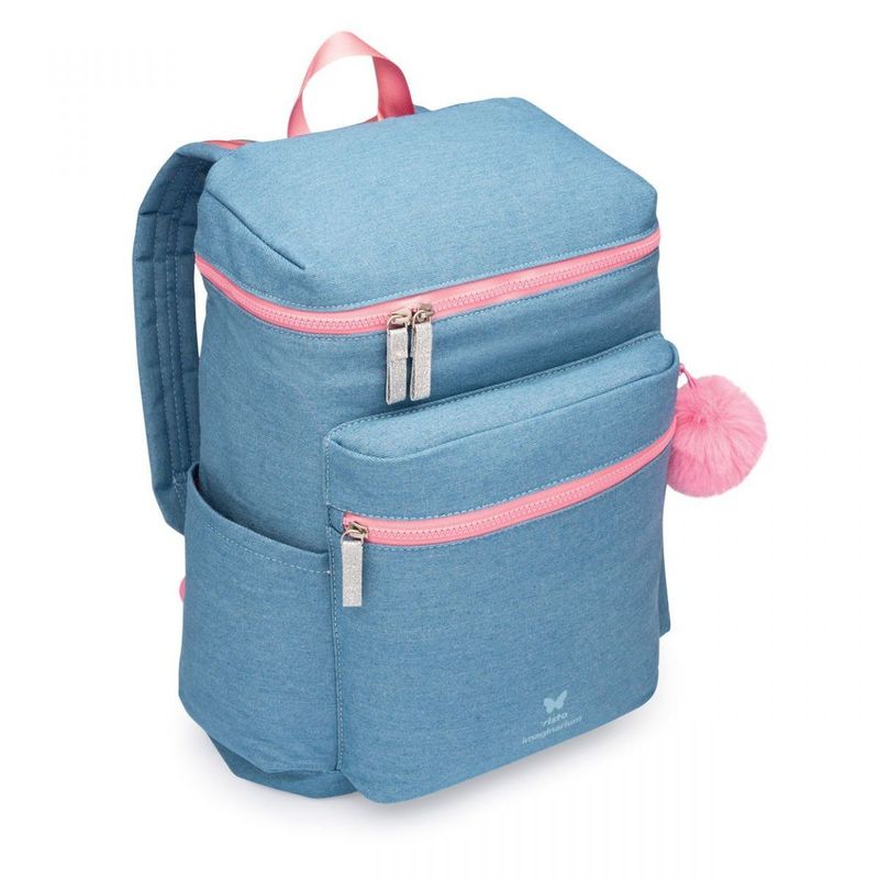 Mochila jeans 2024 com pompom