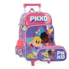 Mochila De Rodinhas Escolar PKXD + Estojo Violeta Luxcel
