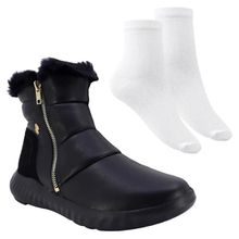 Kit Bota Usaflex Pelo Zíper Feminina + Par de Meia