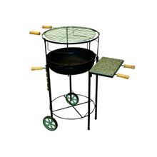 Kit Churrasqueira Redonda Regulável Rodas Pedra E Grelha