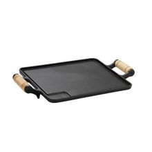 Bifeteira de Ferro Fundido Quadrada Alça Madeira 25x25cm