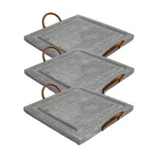 Kit 3 Grelha Para Carnes Servir Porção Pedra Sabão P 20x20cm