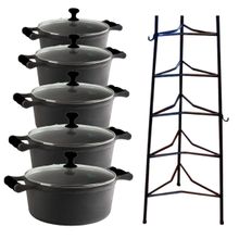 Jogo Caçarola Silicone Preto T/V 16 ao 24cm e Paneleiro