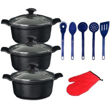 Jogo Panela Preto Craq Talher Azul Cerâmica Javali AAL 26A30