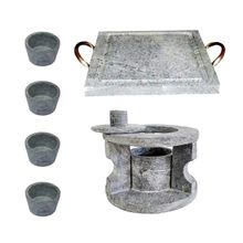 Fogareiro P Chapa Quadrada 20x20cm e Molheiras Pedra Sabão