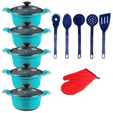 Jogo Panelas Azul Cerâmica Talher Azul Javali AAL 16 A 24