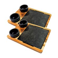 Kit 2 Tábua 04 Molheiras em Pedra Sabão e Suporte G 25x25cm