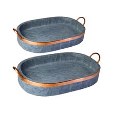 Kit 2 Travessa Oval Para Porção Alça Cobre Pedra Sabão P e M