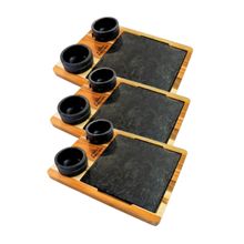 Kit 3 Tábua 06 Molheiras em Pedra Sabão e Suporte G 25x25cm