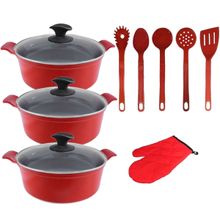 Jogo de Panelas Vermelho Cerâmica Com Talher Javali AAL 26A30